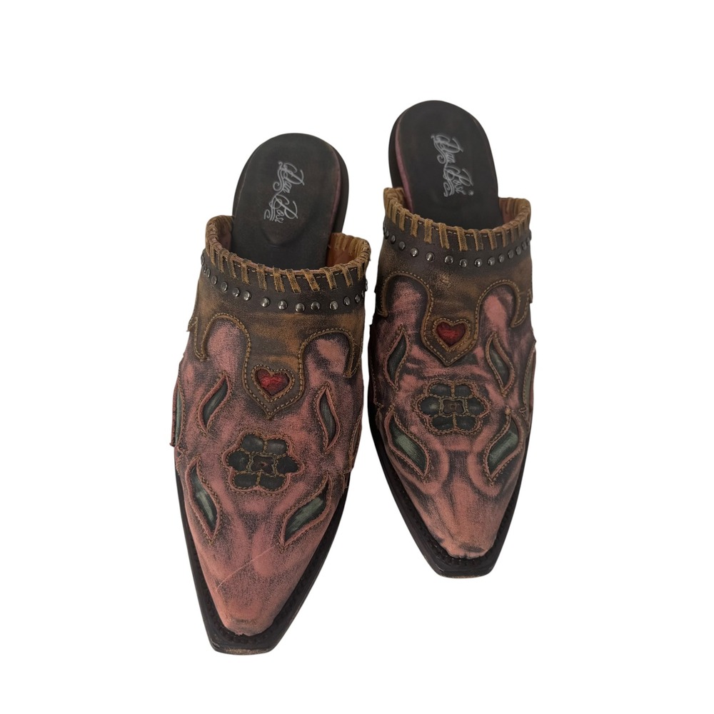 Dan Post Womens Pink Leather Western Mules Pointed Toe Heart Floral Clogs 9.5 M - Picture 2 of 11